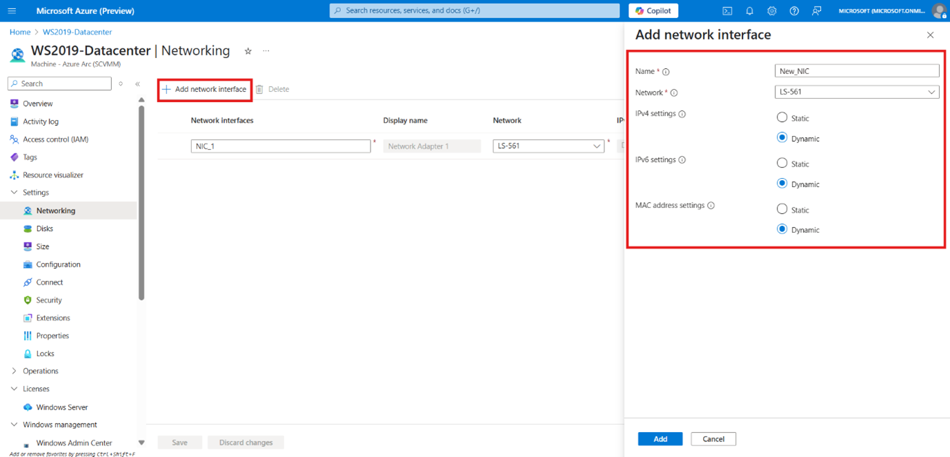 显示“添加网络接口”屏幕的屏幕截图。