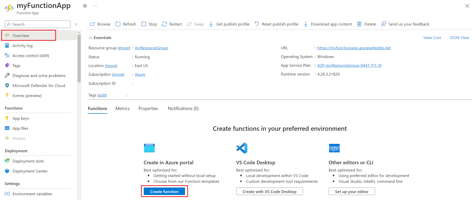 显示在 Azure 门户中添加函数的屏幕截图。