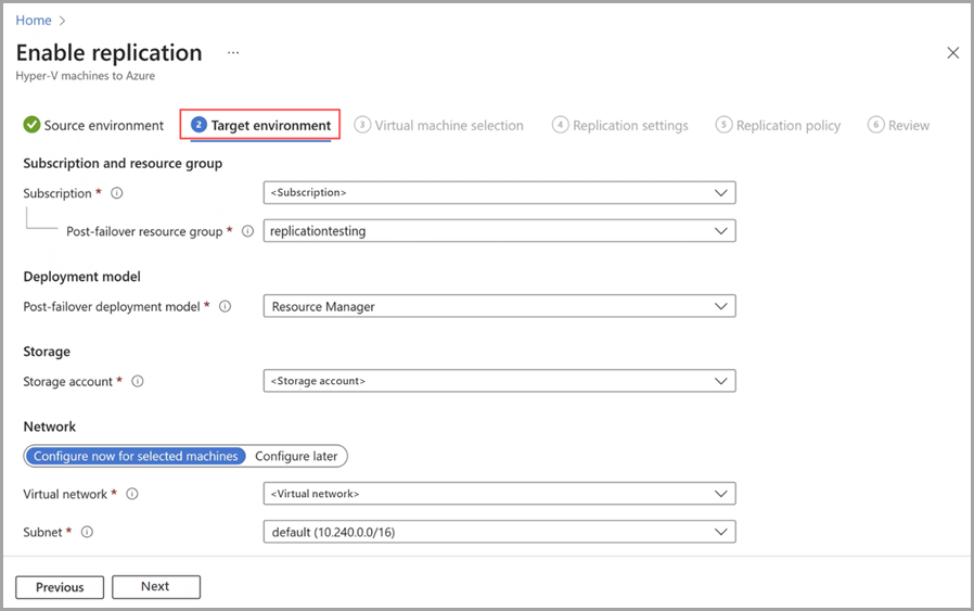Azure 本地资源的Azure 门户中目标环境选项卡的屏幕截图。