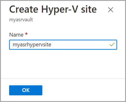 在 Azure 门户中为 Azure 本地资源创建 Hyper-V 站点的屏幕截图。