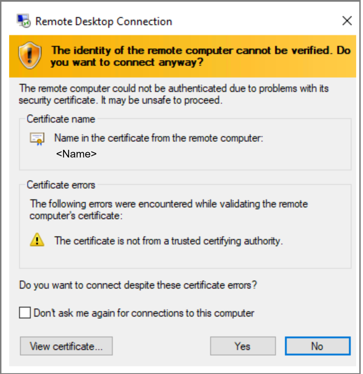 RDP 服务器登录对话框的屏幕截图,用于通过 SSH 连接到 Windows Server。