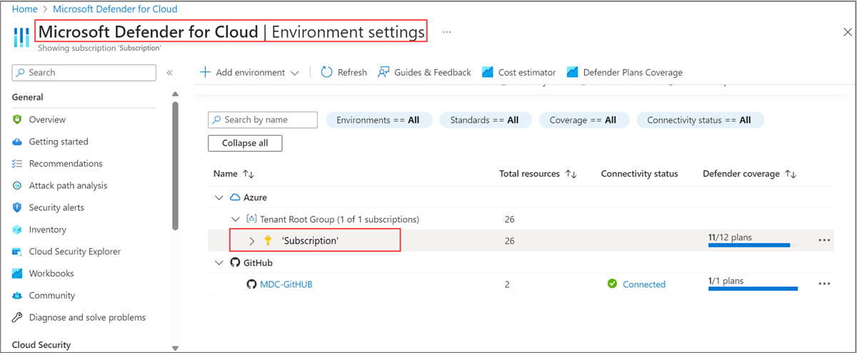 显示如何选择 Azure 订阅的屏幕截图。