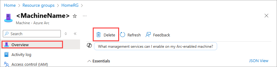 删除有故障的 Azure Arc 计算机节点的屏幕截图。