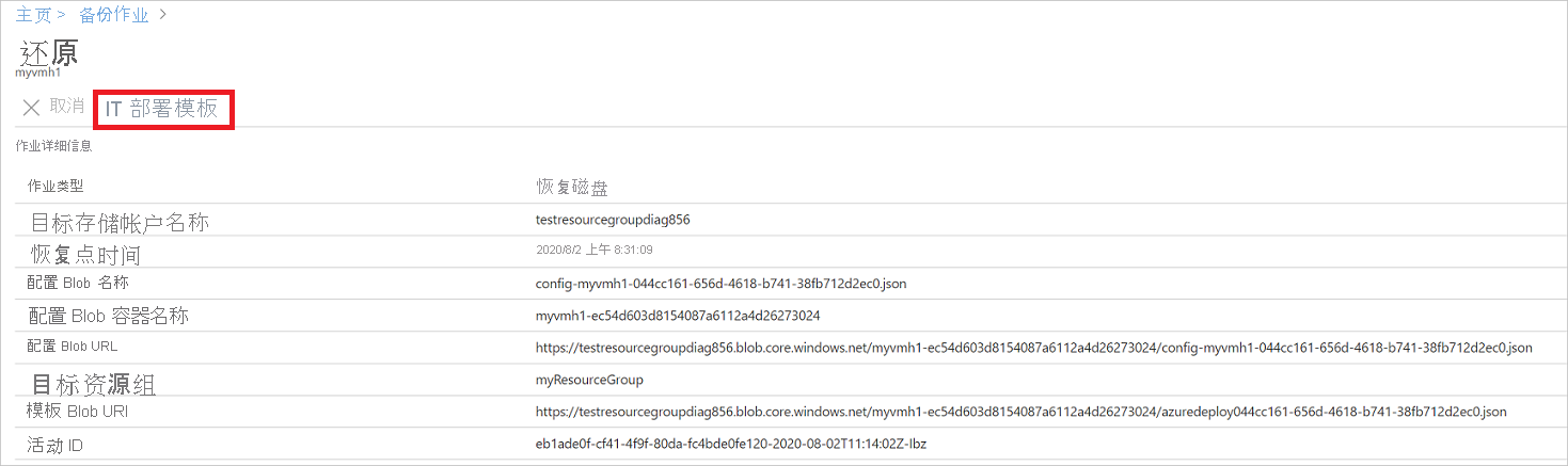 屏幕截图显示了还原作业的深入详情。