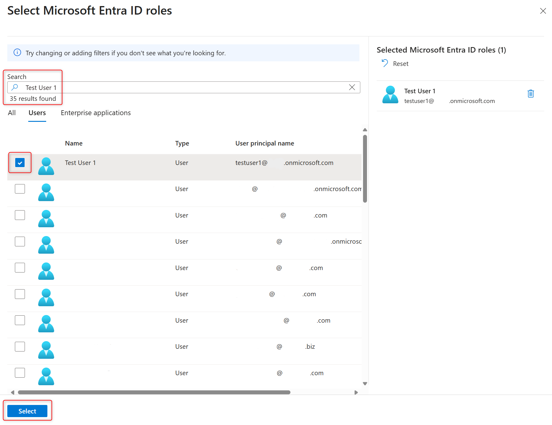 屏幕截图显示如何选择管理 Microsoft Entra ID 用户和安全主体并将其添加到群集。