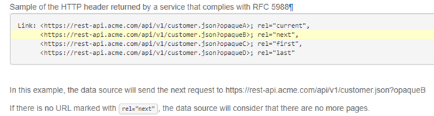 屏幕截图显示了符合 RFC 5988 规范的 http 标头的示例。