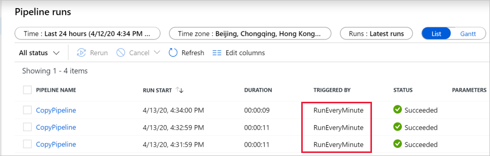 触发的管道运行