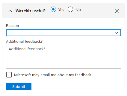 “向 Microsoft 窗口提供反馈”的屏幕截图,该窗口允许你选择警报的有用性。
