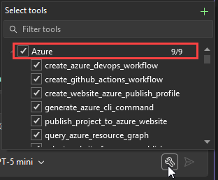 显示选中 Azure 节点的“选择工具”对话框的屏幕截图。