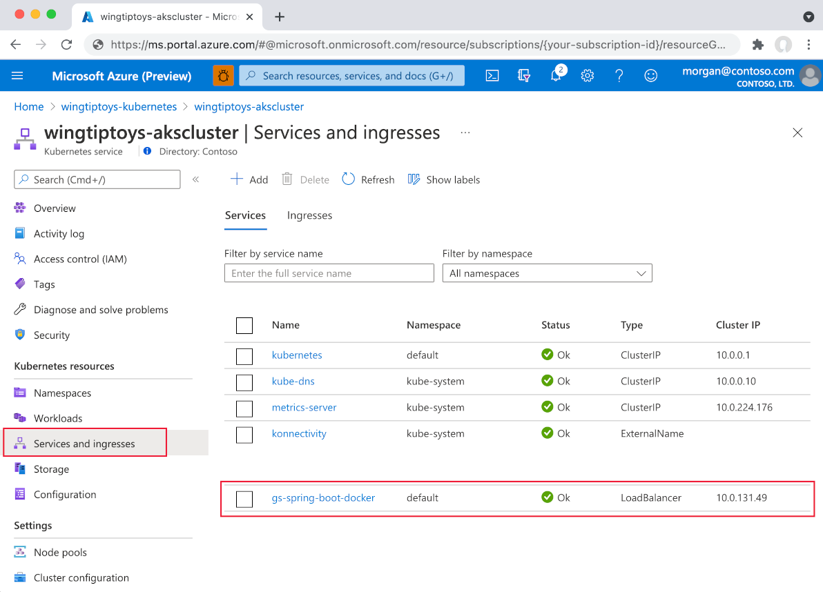Kubernetes 资源视图,服务列表。