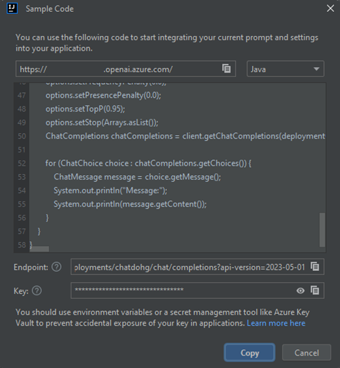 显示“示例代码”窗口的 IntelliJ IDEA 的屏幕截图。