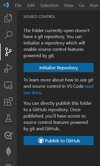 Visual Studio 的屏幕截图,其中显示了“初始化存储库”按钮。