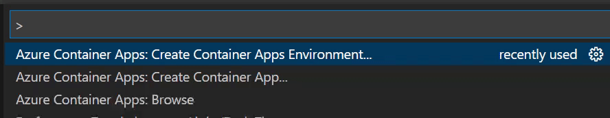动画屏幕截图,显示用于在 Visual Studio Code 中创建 Azure 容器应用环境的选择。
