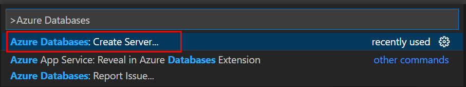 显示如何在 Visual Studio Code 中搜索任务以创建 Azure Database for PostgreSQL 灵活服务器的屏幕截图。