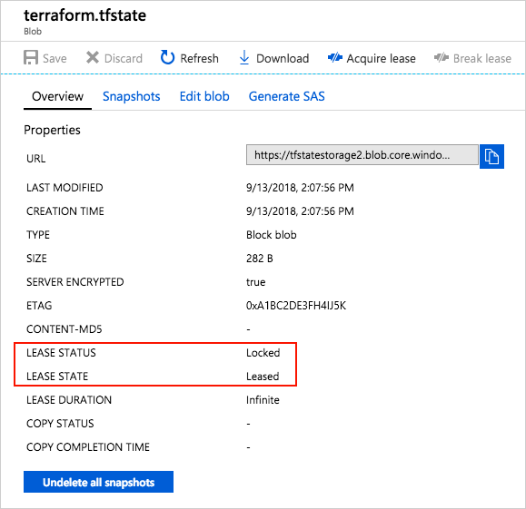 带锁的 Azure blob