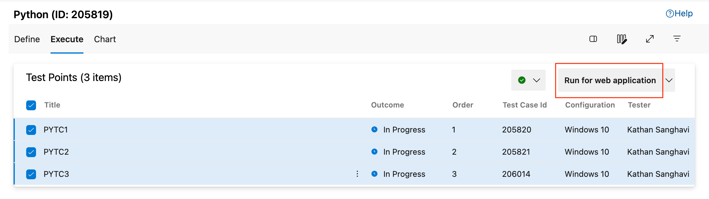 屏幕截图显示选择“运行测试”。