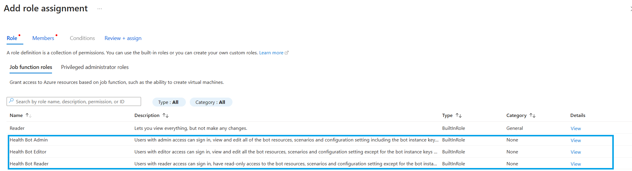 A screenshot of azure iam roles