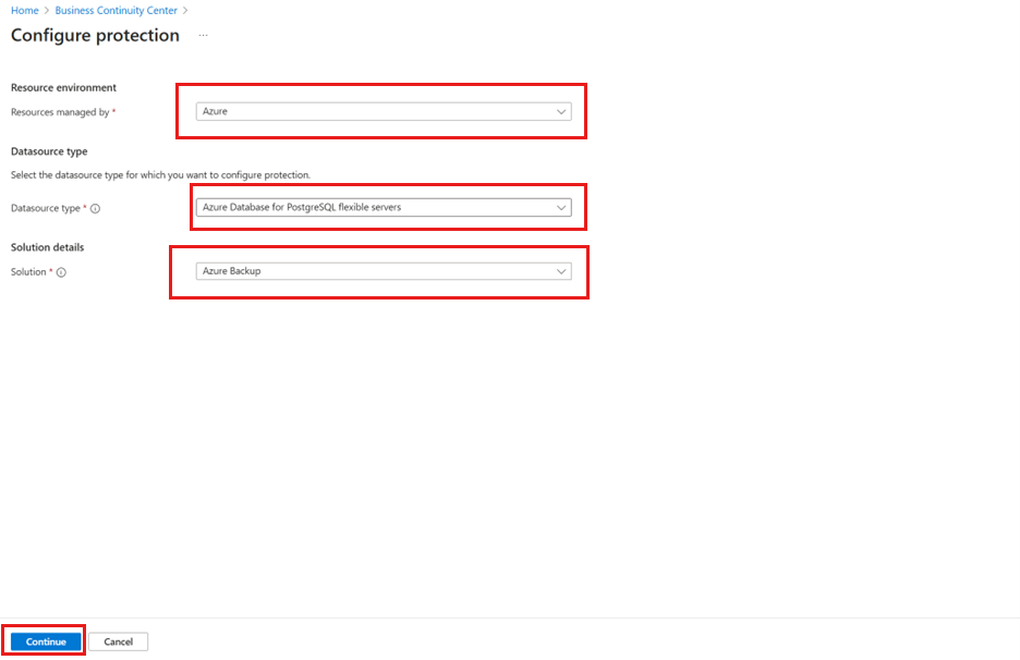Screenshot shows the datasource and solution selection.