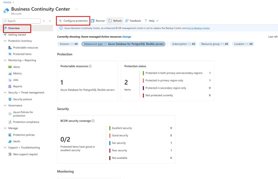 Screenshot shows how to initiate the database protection.