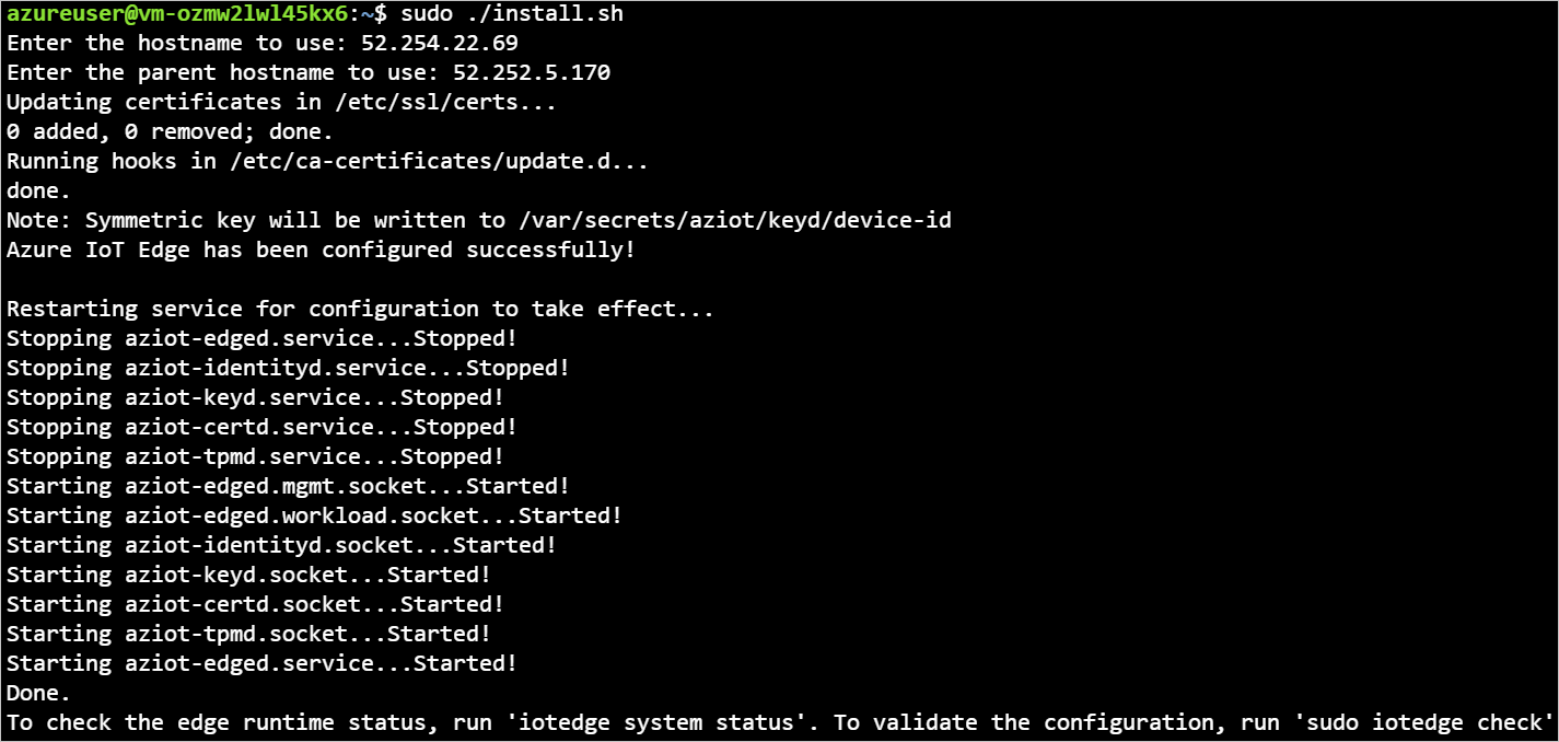 安装配置捆绑包后,会更新设备上的 config.toml 文件,并自动重启所有 IoT Edge 服务