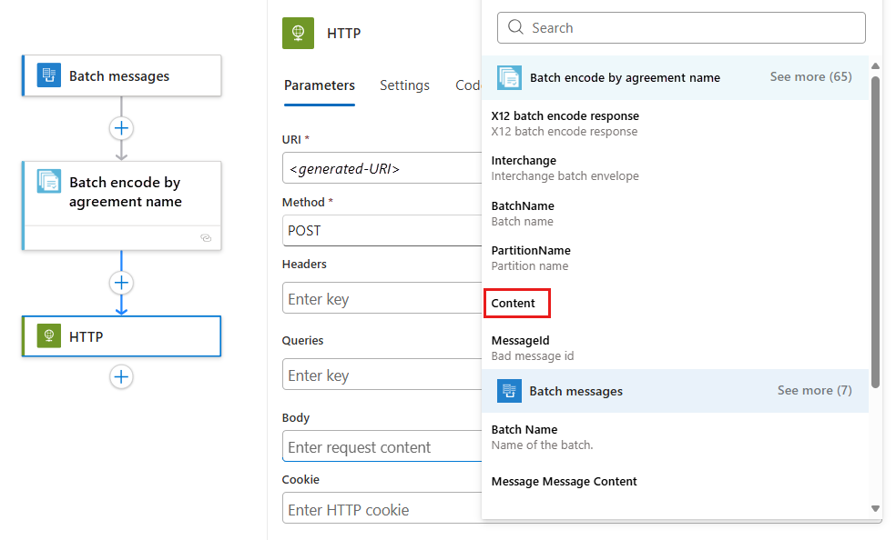 屏幕截图显示了指定值的 HTTP 操作。