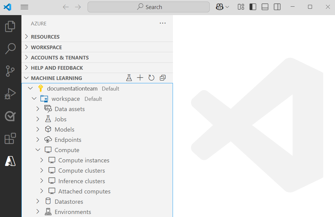显示 Azure 机器学习 Visual Studio Code 扩展的屏幕截图。