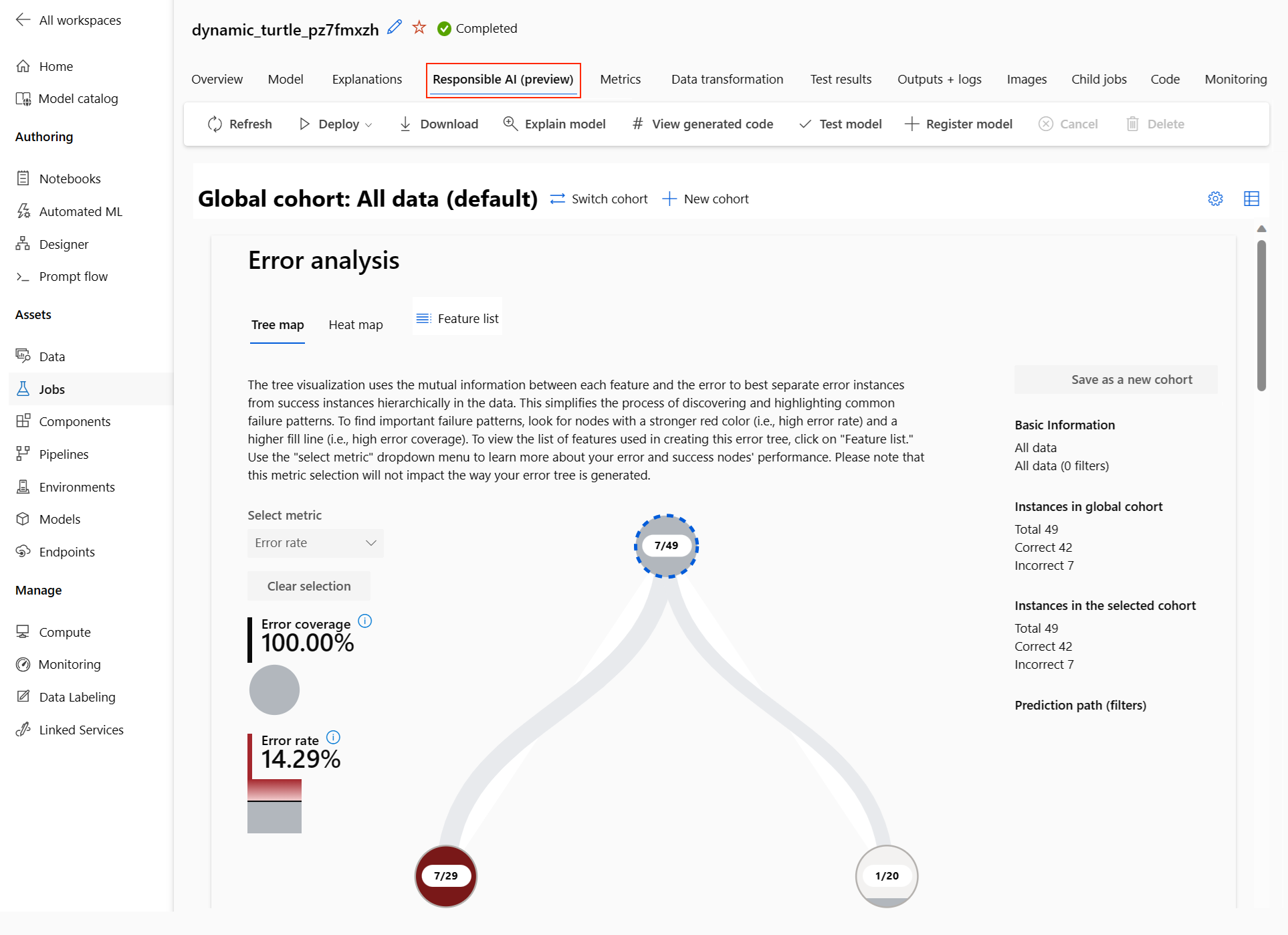 显示负责任 AI 仪表板的屏幕截图。