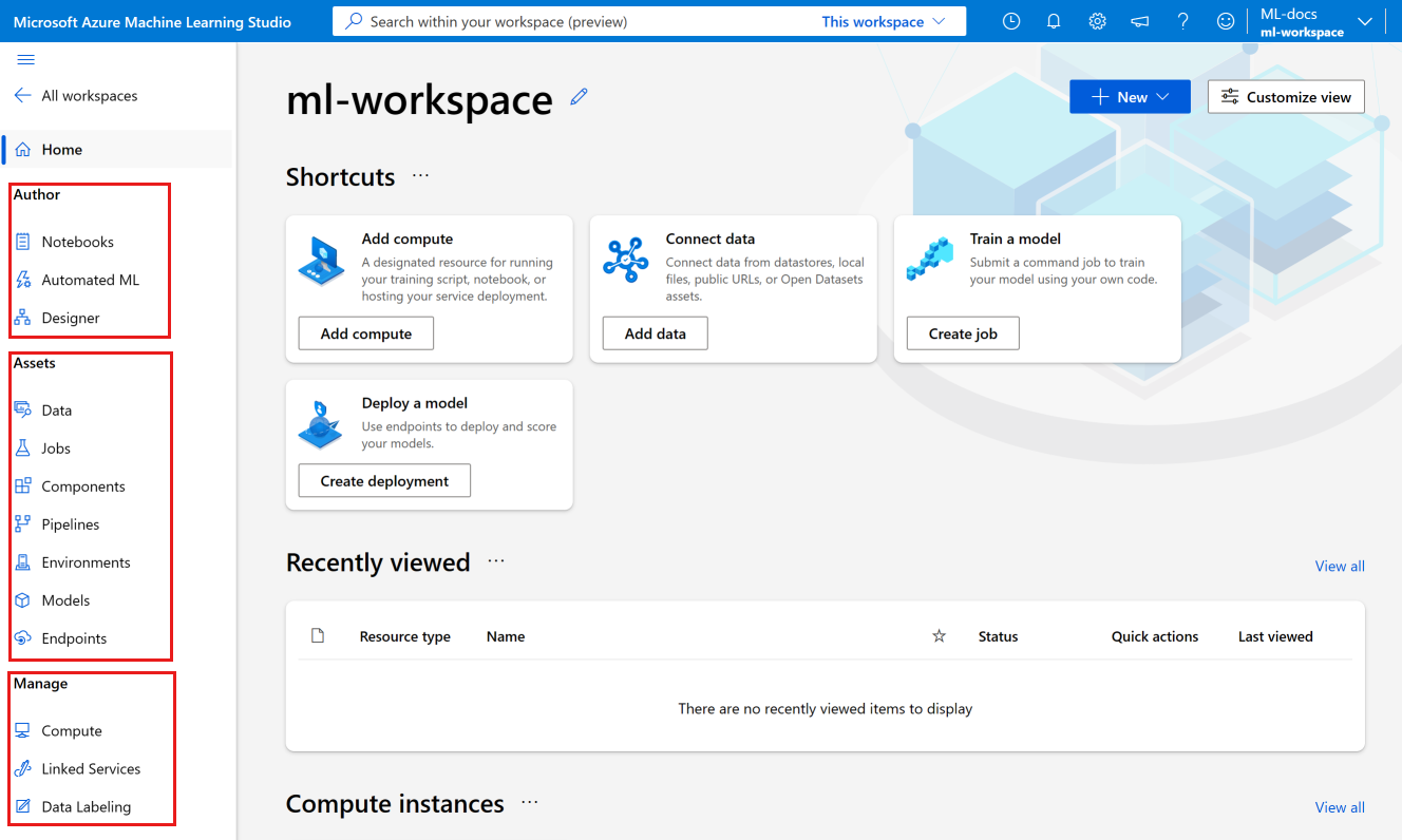 Azure 机器学习工作室的屏幕截图。