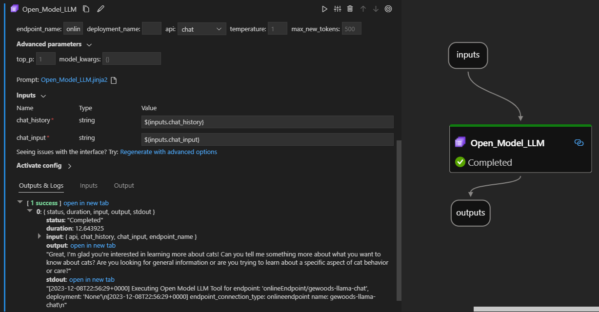 显示 Visual Studio Code 提示流扩展上的“打开模型 LLM”工具的屏幕截图。