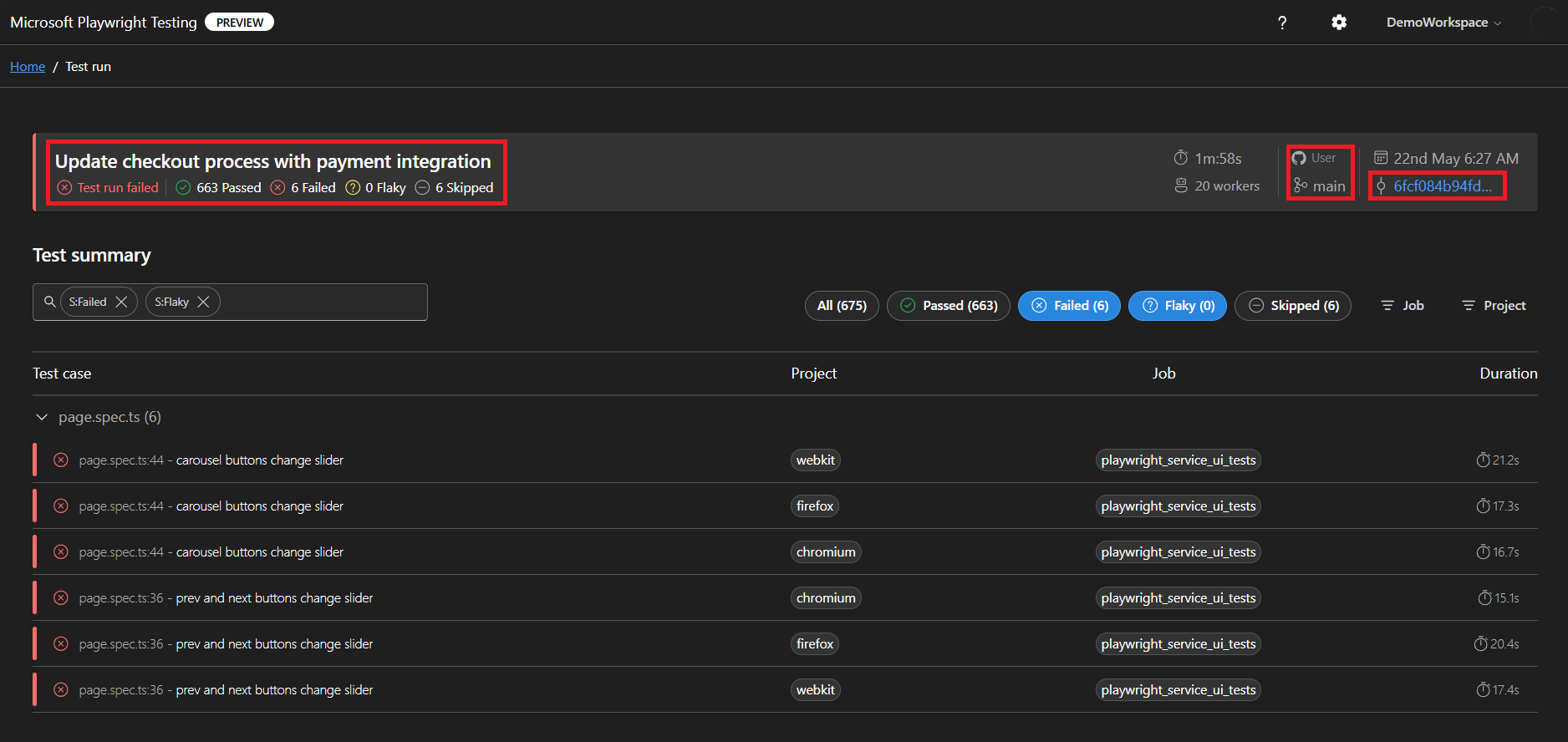 显示测试运行中的测试列表的屏幕截图。