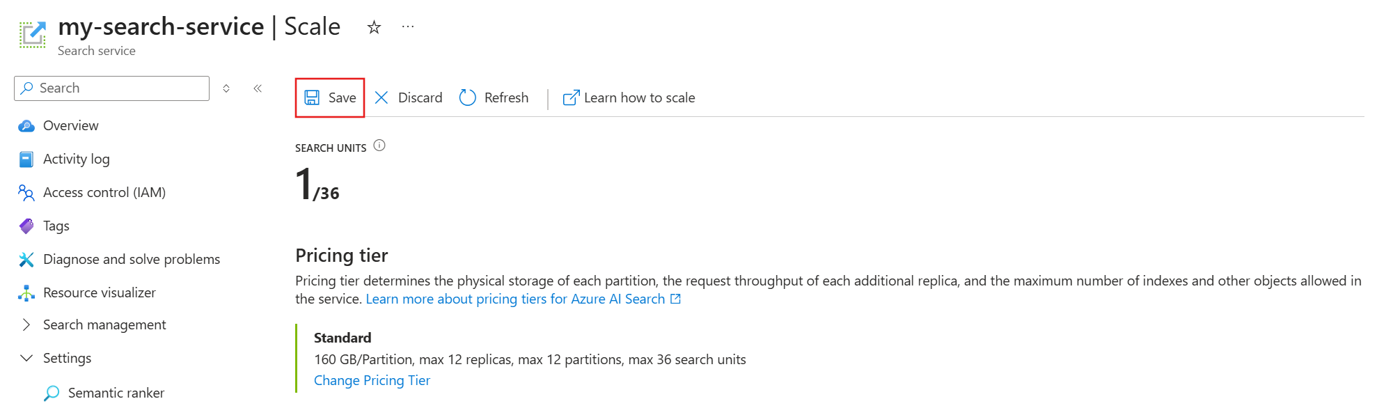 Azure 门户中的“保存”按钮的屏幕截图。
