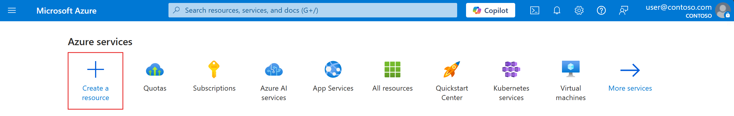 Azure 门户中的“创建资源”按钮的屏幕截图。