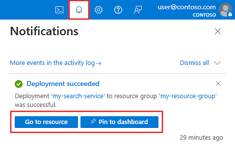Azure 门户中“通知”选项卡的屏幕截图。