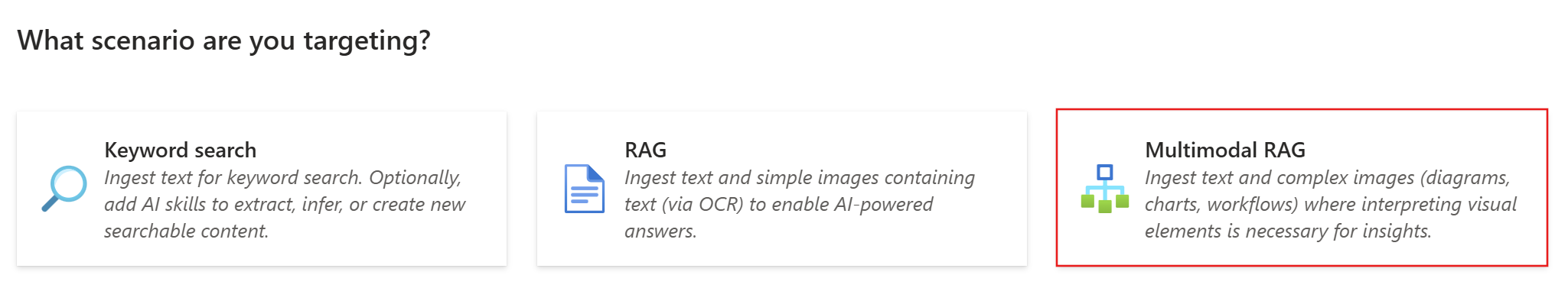 向导中的“多模式 RAG”磁贴的屏幕截图。