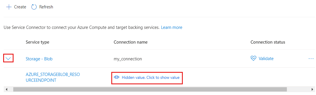 Azure 门户的屏幕截图,显示正在查看连接详细信息。
