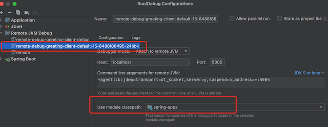 IntelliJ 的屏幕截图,其中显示了“运行/调试配置”页。