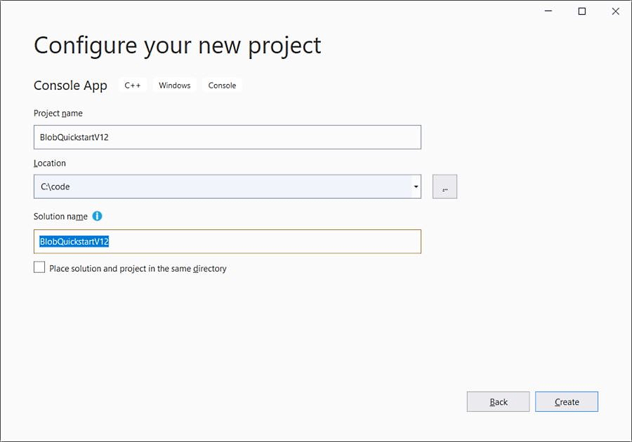 用于配置新 C++ Windows 控制台应用的 Visual Studio 对话框