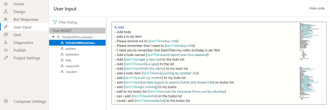 Todo with LUIS example