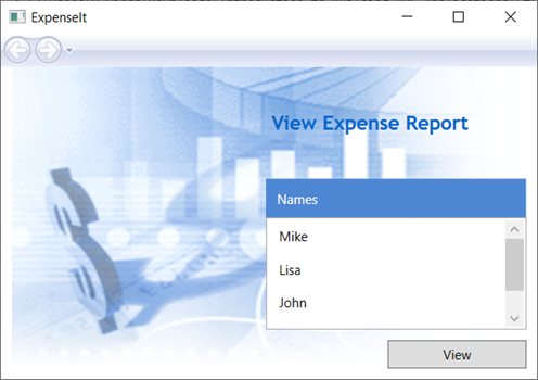 ExpenseIt 示例屏幕截图,其中显示了新的图像背景和页面标题