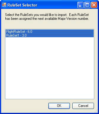 显示 RuleSet 选择器对话框的屏幕截图。