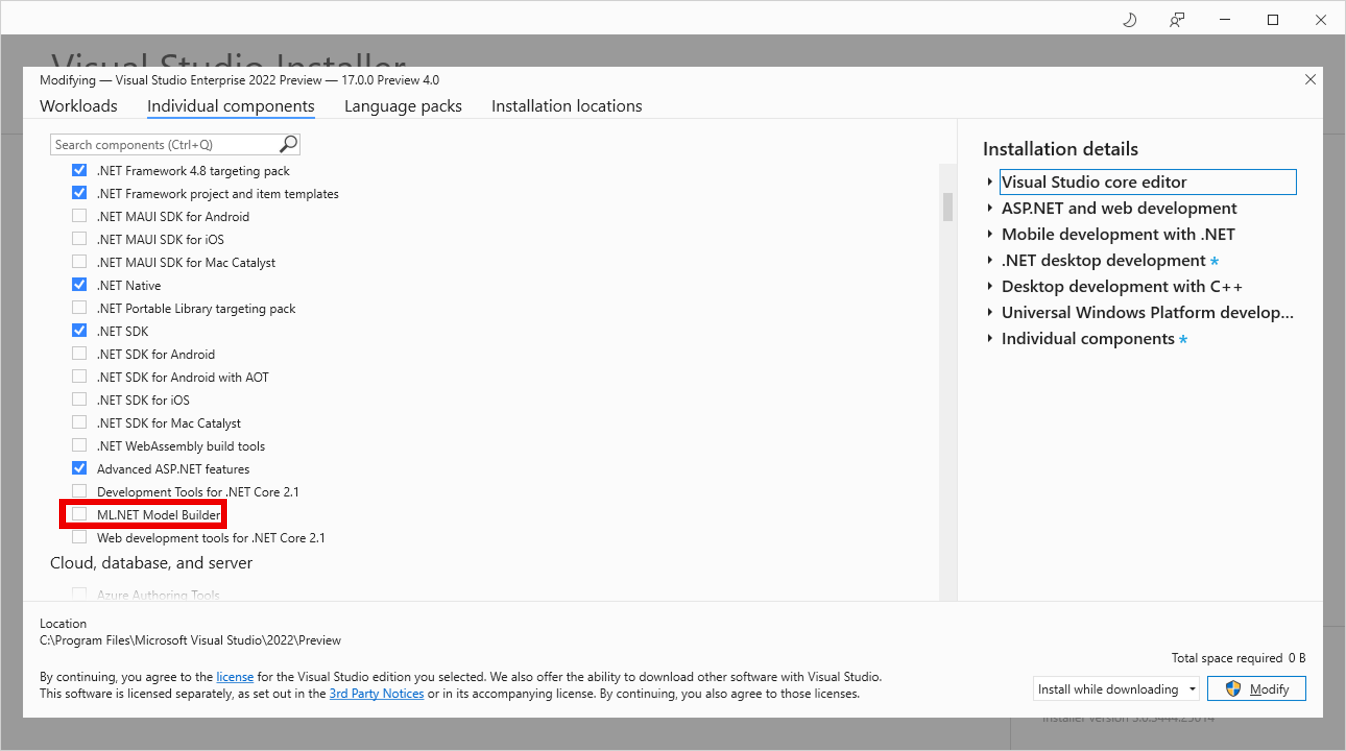 Disable Model Builder Visual Studio 2022