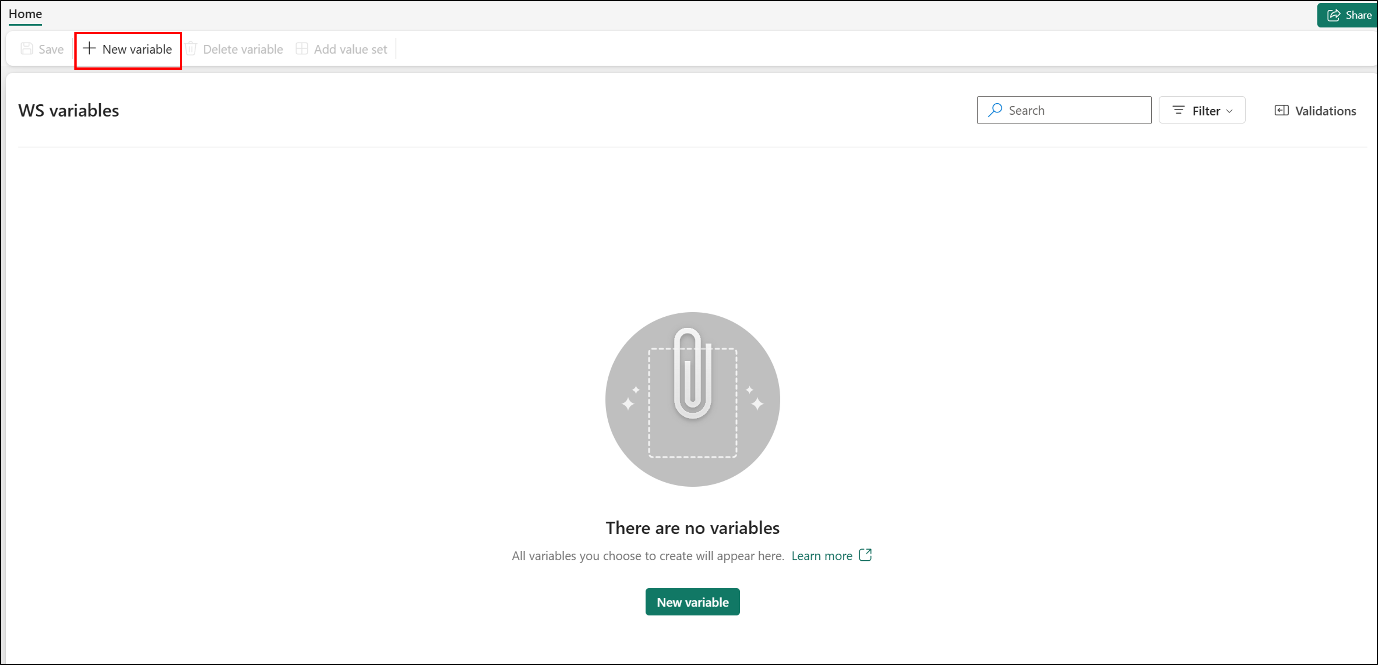 显示用于选择新变量的按钮的屏幕截图。