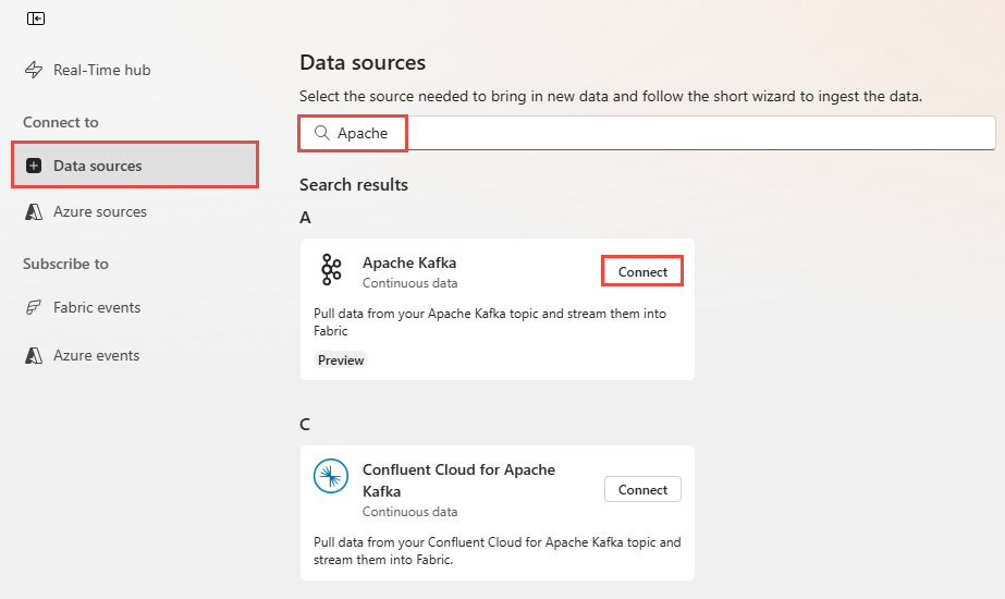 选择 Apache Kafka 的屏幕截图。