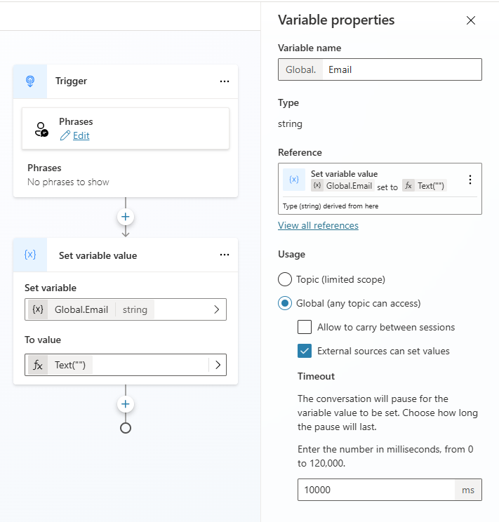 要从外部源设置的全局变量的配置的屏幕截图。