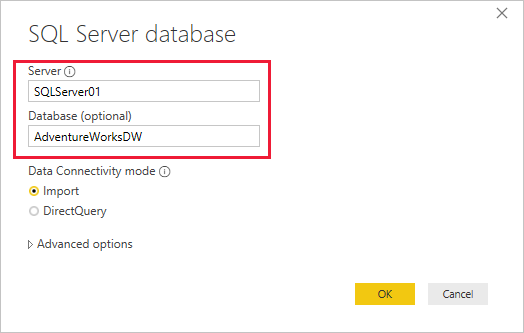 SQL Server 数据库对话框的屏幕截图。