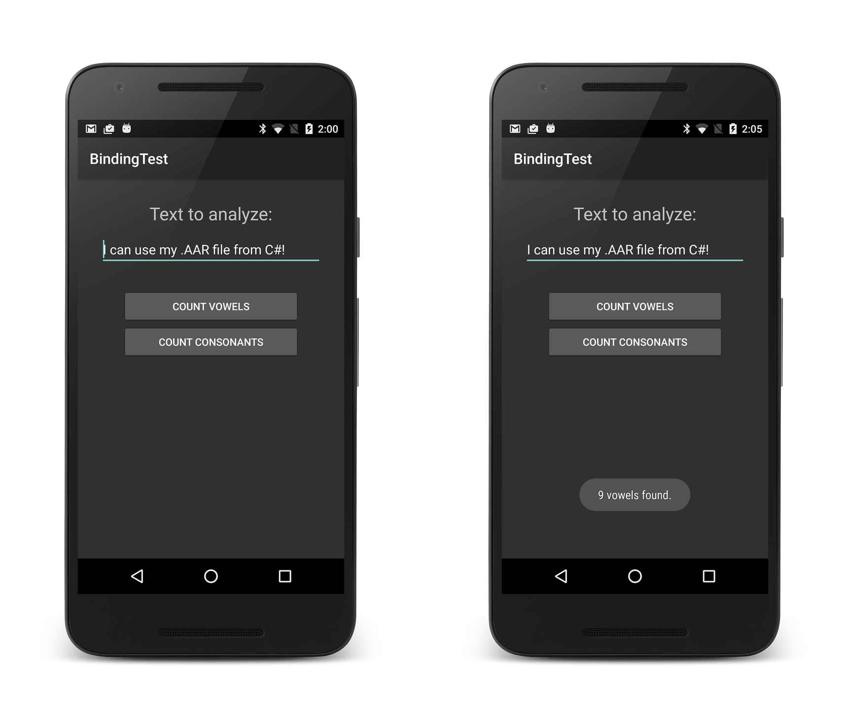 运行 BindingTest 的屏幕截图
