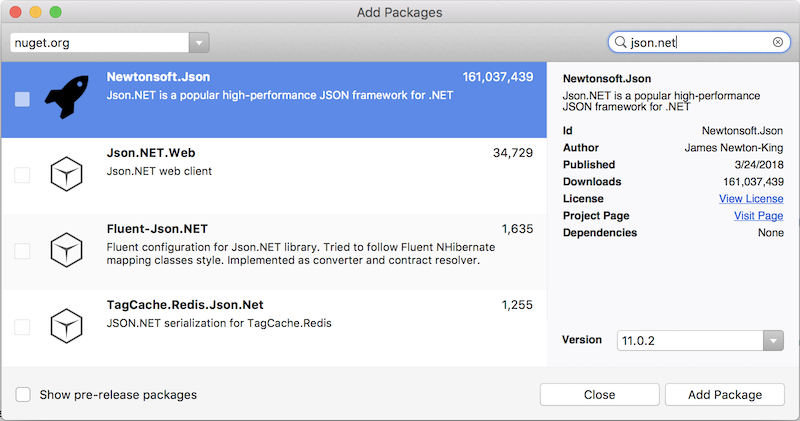 将 NuGet 包添加到应用程序项目