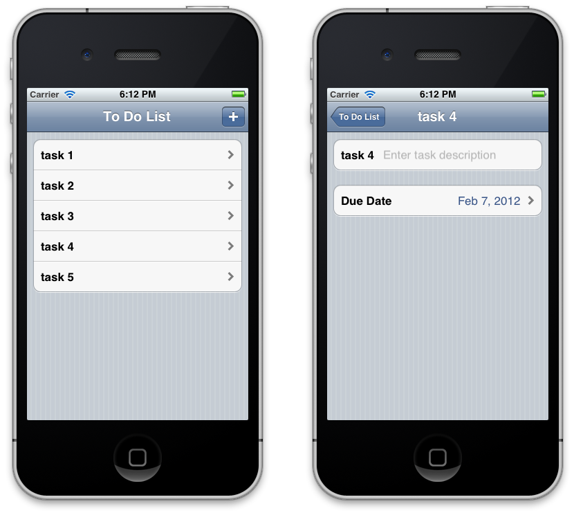 选择该行会导航到详细信息屏幕,我们可以在其中更新任务说明和截止日期