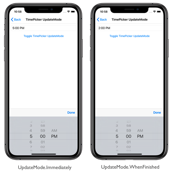 特定于平台的 TimePicker UpdateMode TimePicker 更新模式的屏幕截图