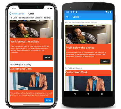 使用材料呈现器的视图 iOS 和 Android 上材料呈现器的屏幕截图